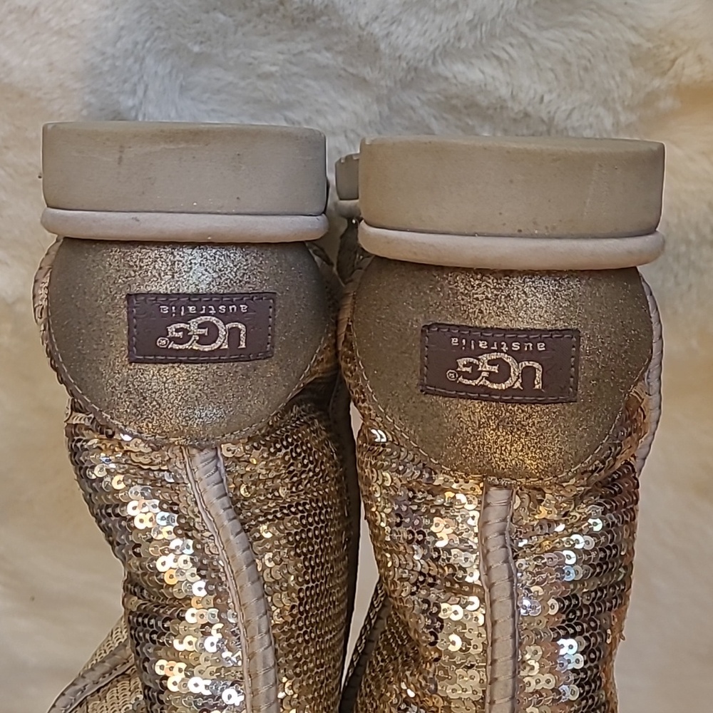 UGG Gold Sequin Boots Classic Short Sherling Womens 10 - Picture 6 of 11